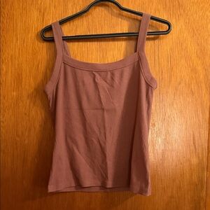 American Eagle Outfitters Ribbed Square-Neck Tank - Mauve